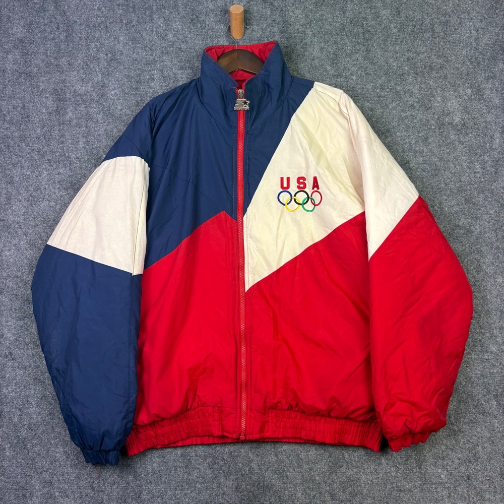 Starter Jacket USA Olympic Team Mens XL Red White Blue Vintage Windbreaker 90s